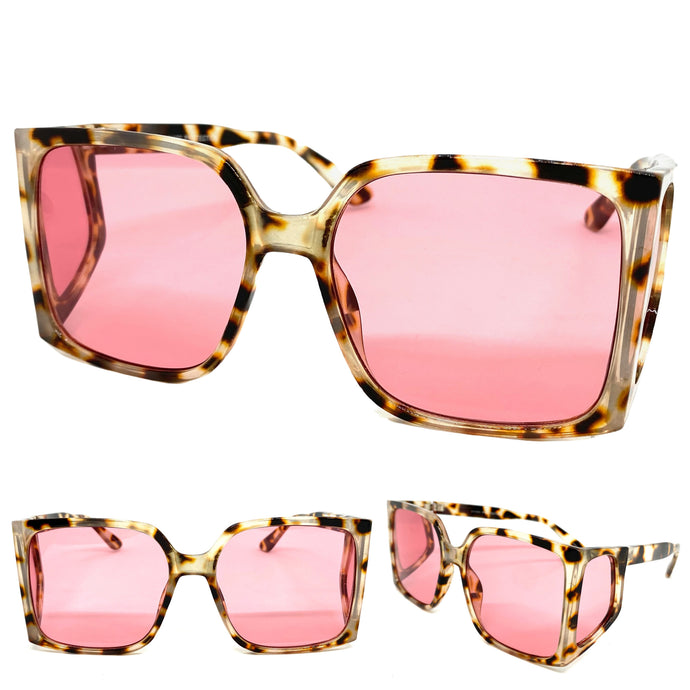 Oversized Classic Vintage Retro Style SUNGLASSES Large Square Leopard Frame 80232