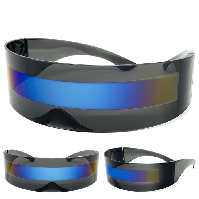 Modern Futuristic Robotic Cyclops Shield Style Party SUNGLASSES - Gray Frame