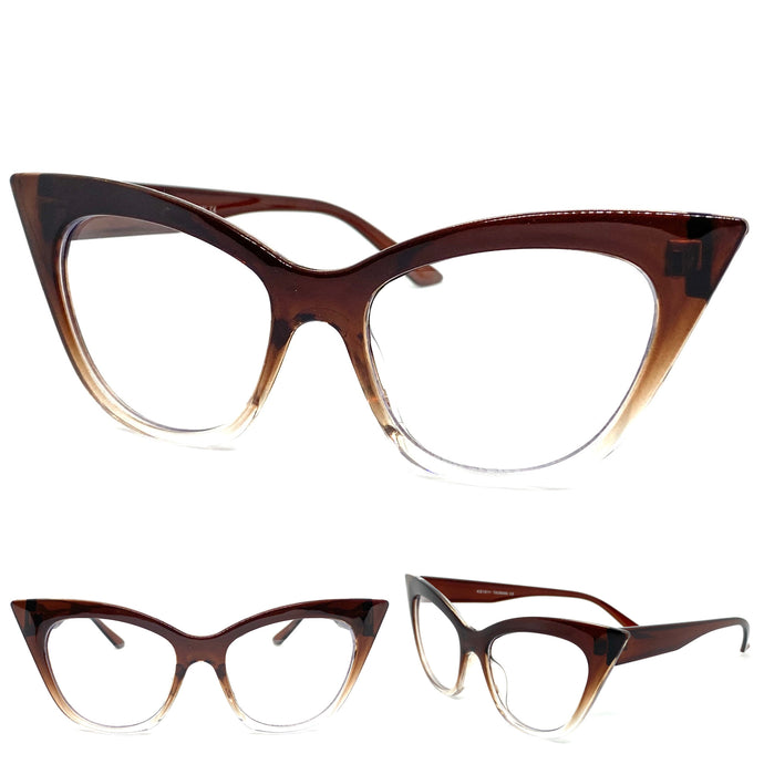 Women's Classic Vintage RETRO Cat Eye Style Clear Lens EYE GLASSES Brown Frame 1611