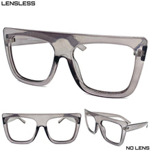 Oversized Classic Retro Style Large Gray Lensless Eye Glasses- Frame Only NO Lens 7419