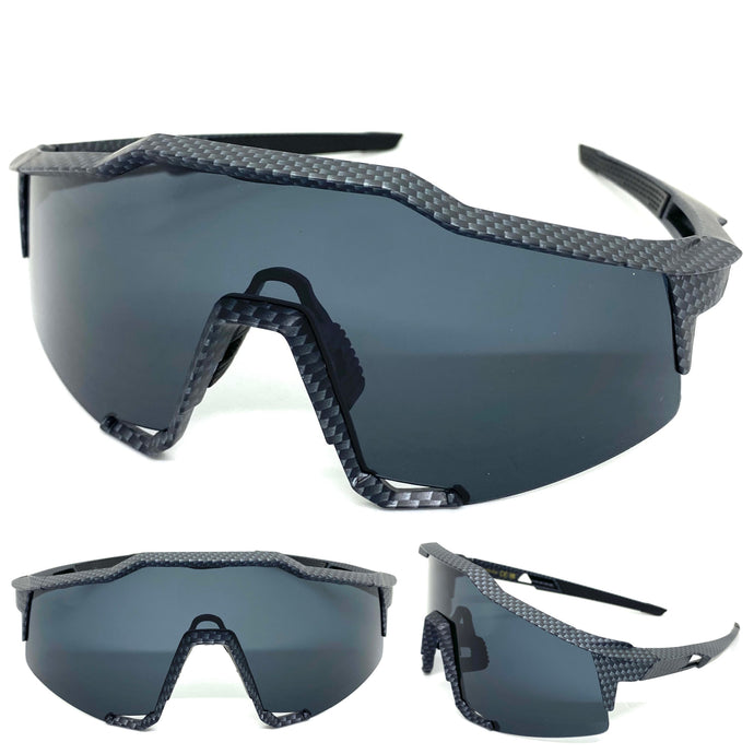 Oversized Retro Sporty Wrap Around Style SUNGLASSES Large Carbon Fiber Frame BP0156