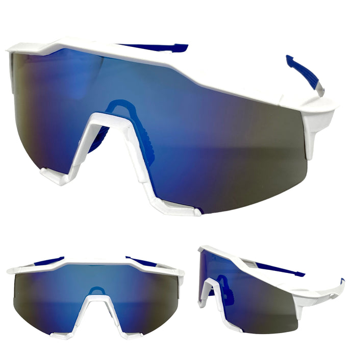 Oversized Retro Sporty Wrap Around Style SUNGLASSES Large White Frame BP0156