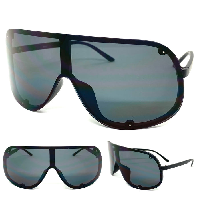 Oversized Modern Retro Shield Style SUNGLASSES Large Matte Black Frame 8903