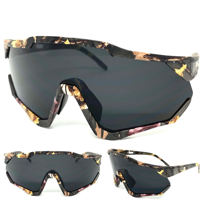 Oversized Sporty Wrap Around Style SUNGLASSES Large Camouflage Frame BP0173