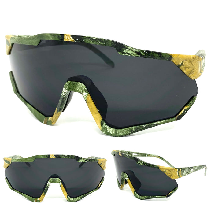 Oversized Sporty Wrap Around Style SUNGLASSES Large Camouflage Frame BP0173
