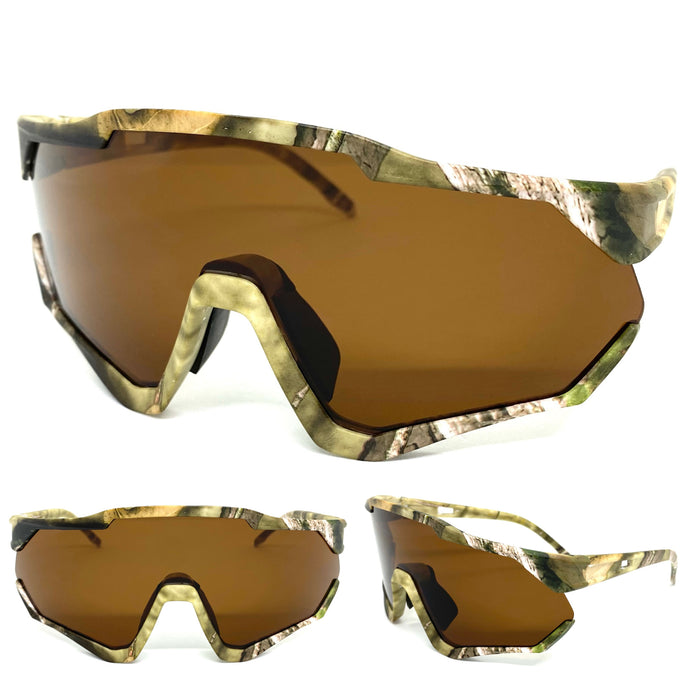 Oversized Sporty Wrap Around Style SUNGLASSES Large Camouflage Frame BP0173