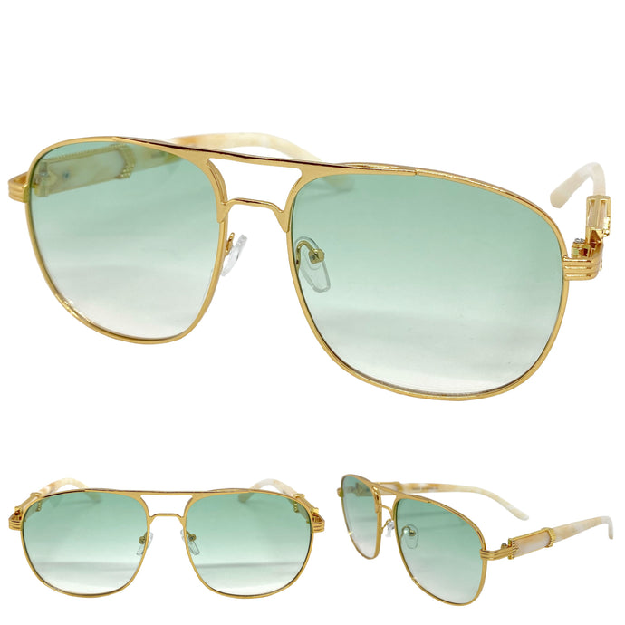 Men's Classy Elegant Luxury Retro Hip Hop Aviator Style SUNGLASSES Gold & Marble Frame E0853