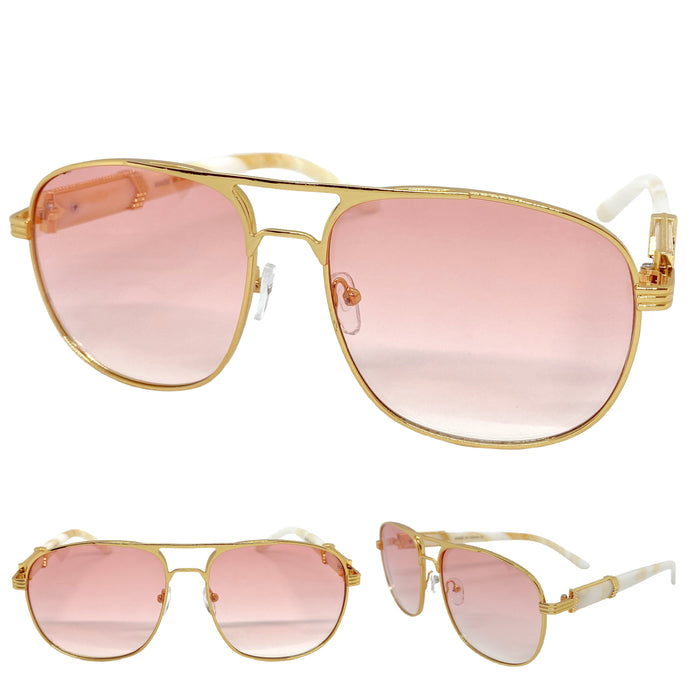 Men's Classy Elegant Luxury Retro Hip Hop Aviator Style SUNGLASSES Gold & Marble Frame E0853