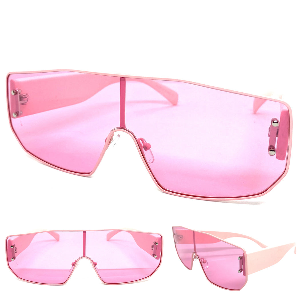 Women's Oversized Retro Shield Style SUNGLASSES Large Pink Frame & Lens E0605