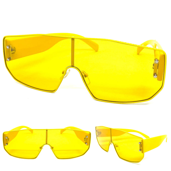 Women's Oversized Retro Shield Style SUNGLASSES Large Yellow Frame & Lens E0605