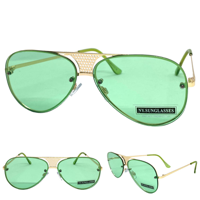 Classy Elegant Retro Style SUNGLASSES Gold Frame - Mint Green Lens 7498