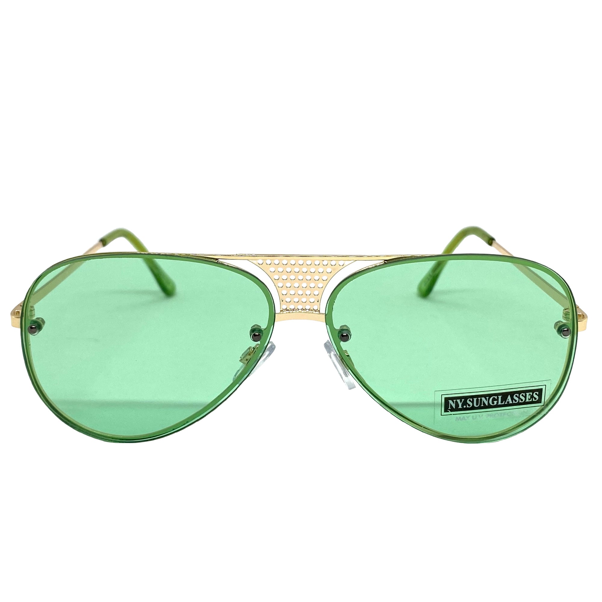 Aviator sunglasses with gold frame and green lenses