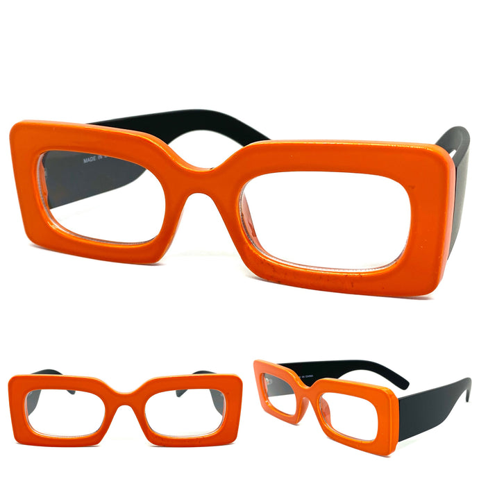 Classic Vintage RETRO Style Clear Lens EYE GLASSES Rectangular Thick Orange & Black Optical Frame - RX Capable 81041