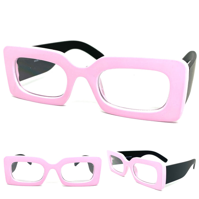 Classic Vintage RETRO Style Clear Lens EYE GLASSES Rectangular Thick Pink & Black Optical Frame - RX Capable 81041