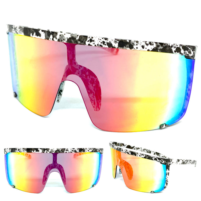 Oversized Retro Sporty Wrap Around Style SUNGLASSES Large Frame Rainbow Lens 30416