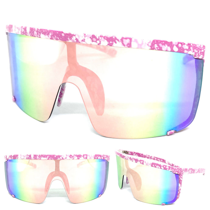Oversized Retro Sporty Wrap Around Style SUNGLASSES Large Frame Pink Lens 30416