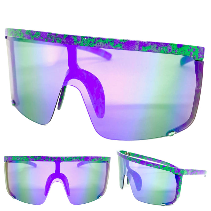 Oversized Retro Sporty Wrap Around Style SUNGLASSES Large Frame Purple Lens 30416