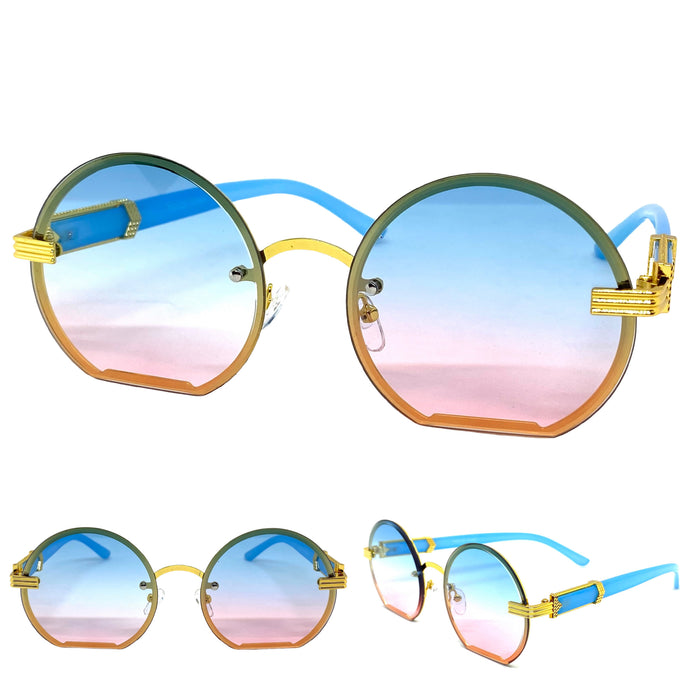 Classy Elegant Luxury Modern Retro Style SUNGLASSES Round Gold Frame 7523