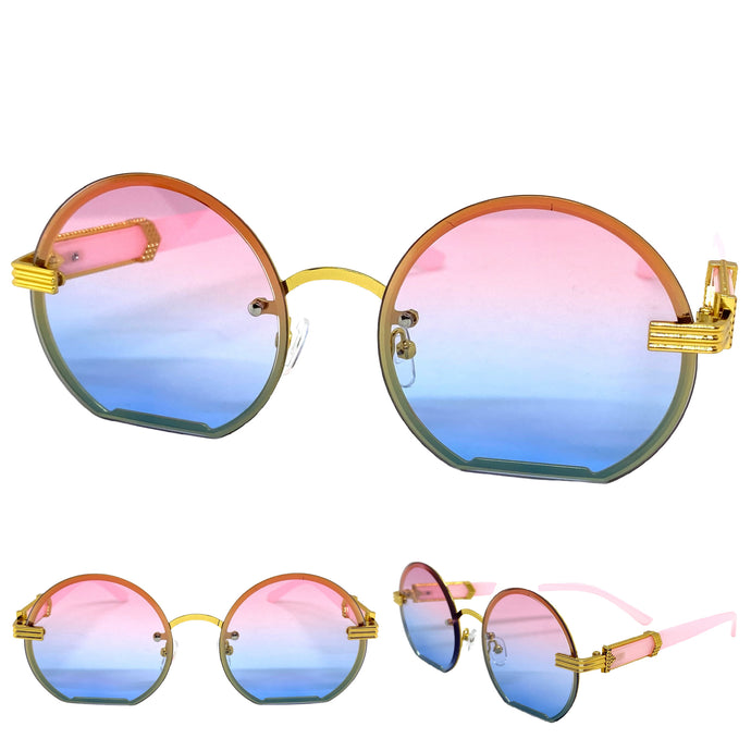 Classy Elegant Luxury Modern Retro Style SUNGLASSES Round Gold Frame 7523