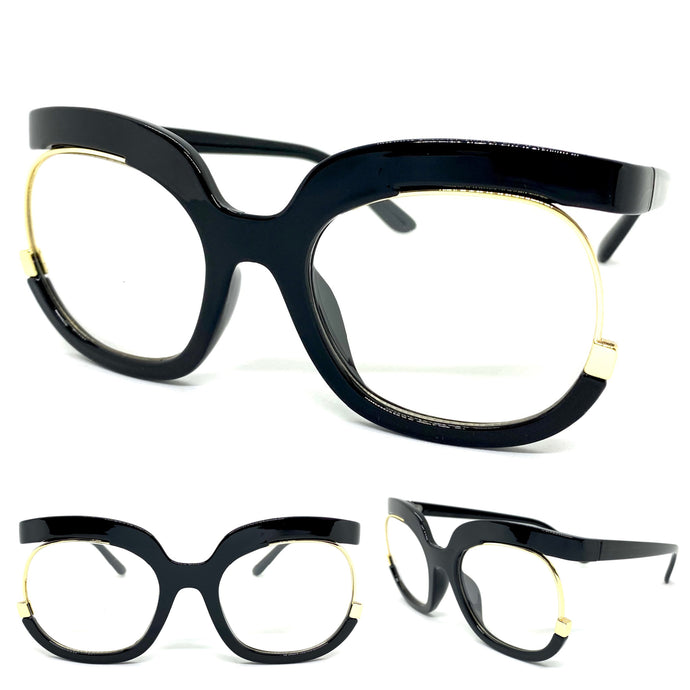 Oversized Classic Vintage RETRO Style Clear Lens EYEGLASSES Black Optical Frame - RX Capable 1459