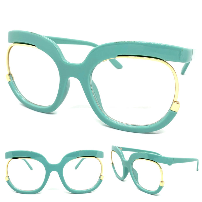 Oversized Classic Vintage RETRO Style Clear Lens EYEGLASSES Turquoise Optical Frame - RX Capable 1459