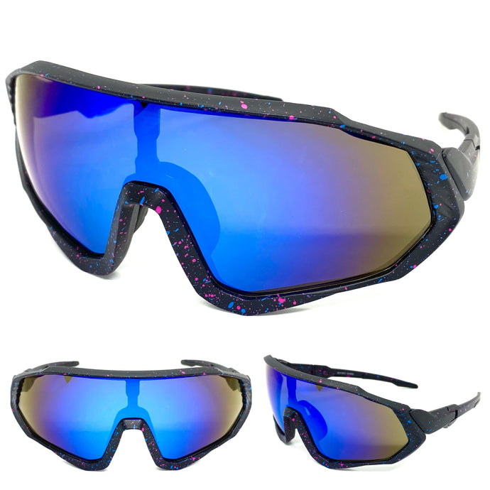 Oversized Retro Sporty Wrap Around Style SUNGLASSES Large Black Frame 5311