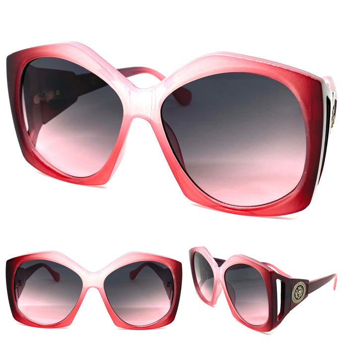 Oversized Exaggerated Vintage Retro Style SUNGLASSES Large Burgundy & Pink Frame 4071