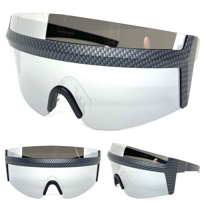 Oversized Retro Face Shield Visor Style SUNGLASSES X-Large Carbone Fiber Frame 80267