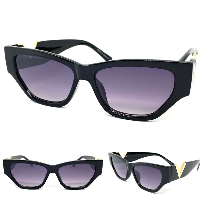 Exaggerated Modern Retro Cat Eye Style SUNGLASSES Funky Black Frame E1678