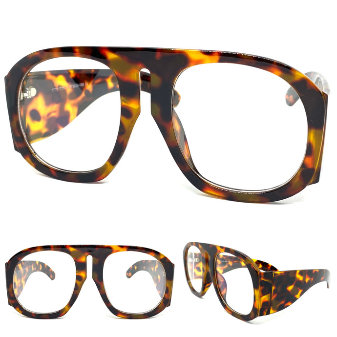 Oversized Exaggerated Vintage Retro Style Clear Lens EYEGLASSES Thick Leopard Optical Frame - RX Capable 1770