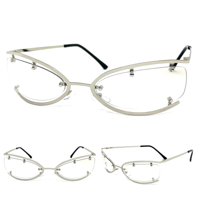 Contemporary Modern Wrap Style Clear Lens with Slight Tint SUNGLASSES Silver Frame