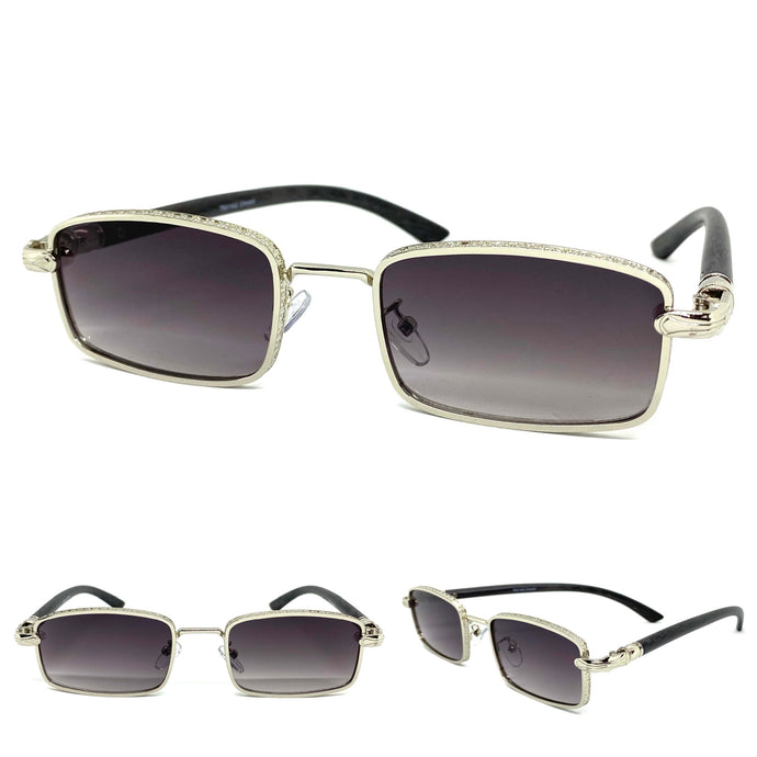 Men's Classy Elegant Luxury Modern SUNGLASSES Silver & Faux Wood Frame 7541