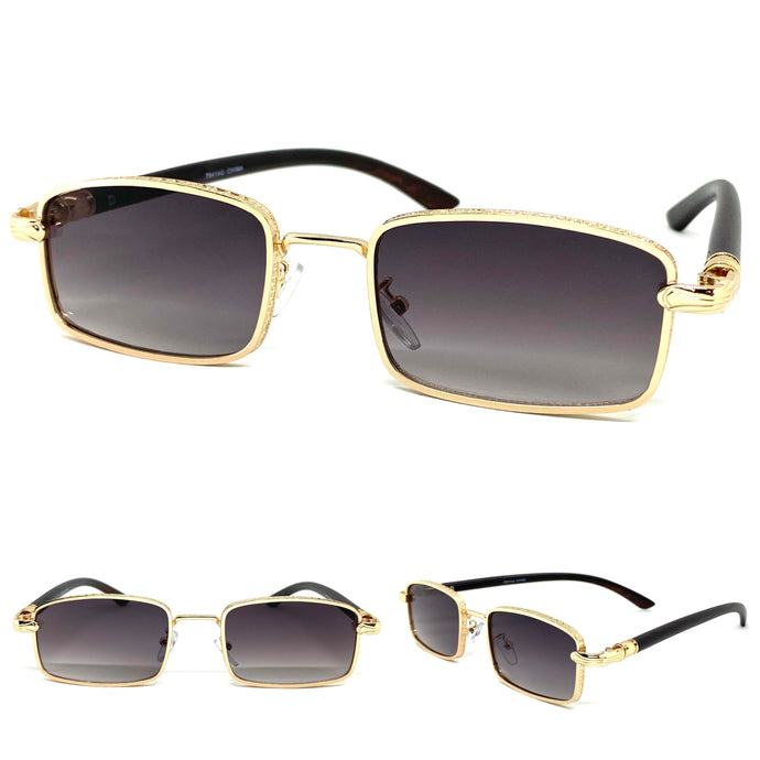 Men's Classy Elegant Luxury Modern SUNGLASSES Gold & Faux Wood Frame 7541