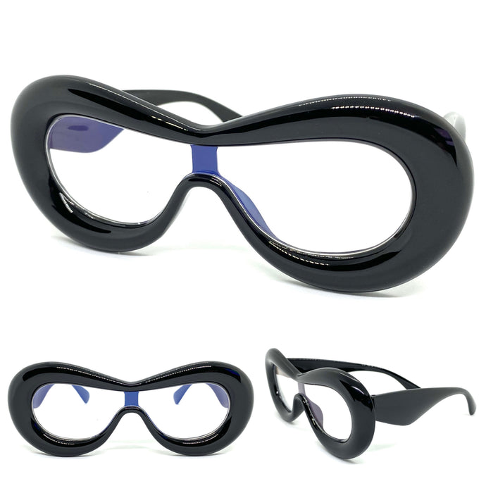 Oversized Exaggerated Modern Retro Style Clear Lens EYEGLASSES Funky Thick Black Frame 9285