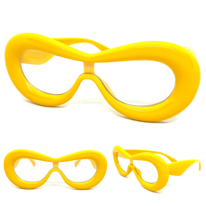 Oversized Exaggerated Modern Retro Style Clear Lens EYEGLASSES Funky Thick Yellow Frame 9285