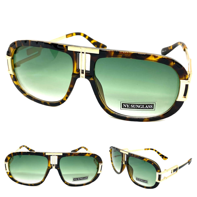Men's Classic Vintage Retro Hip Hop Style SUNGLASSES Tortoise & Gold Frame 8266