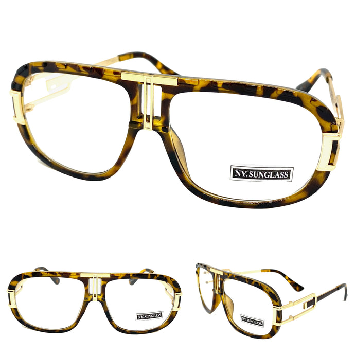 Men's Classic Vintage Retro Hip Hop Style Clear Lens EYEGLASSES Tortoise & Gold Frame 8266