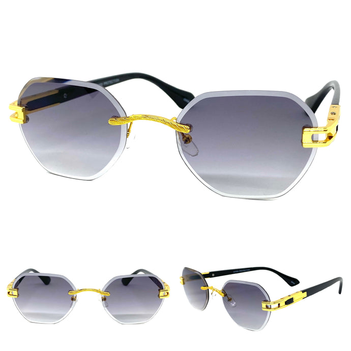 Men's Classy Elegant Retro Modern SUNGLASSES Gold Rimless Frame 5073