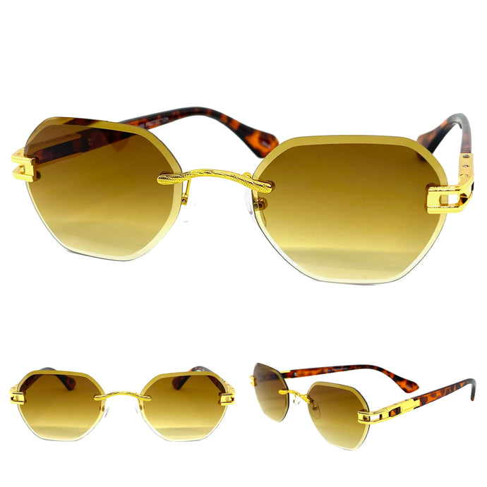 Men's Classy Elegant Retro Modern SUNGLASSES Gold Rimless Frame 5073