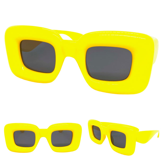 Oversized Modern Retro Style SUNGLASSES Super Thick Yellow Frame 80486