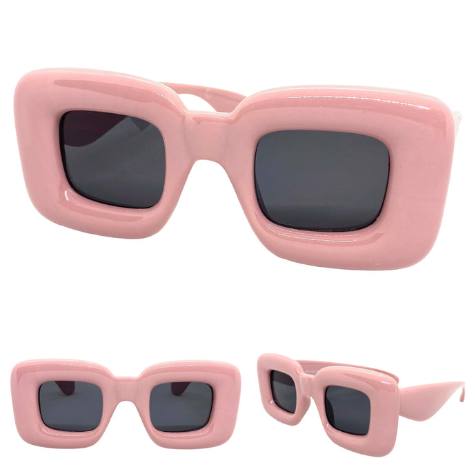 Oversized Modern Retro Style SUNGLASSES Super Thick Pink Frame 80486