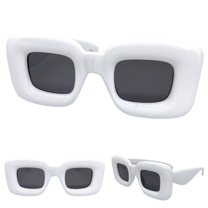 Oversized Modern Retro Style SUNGLASSES Super Thick White Frame 80486