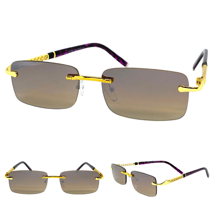 Men's Classy Elegant Modern Contemporary SUNGLASSES Gold Rimless Frame E0895