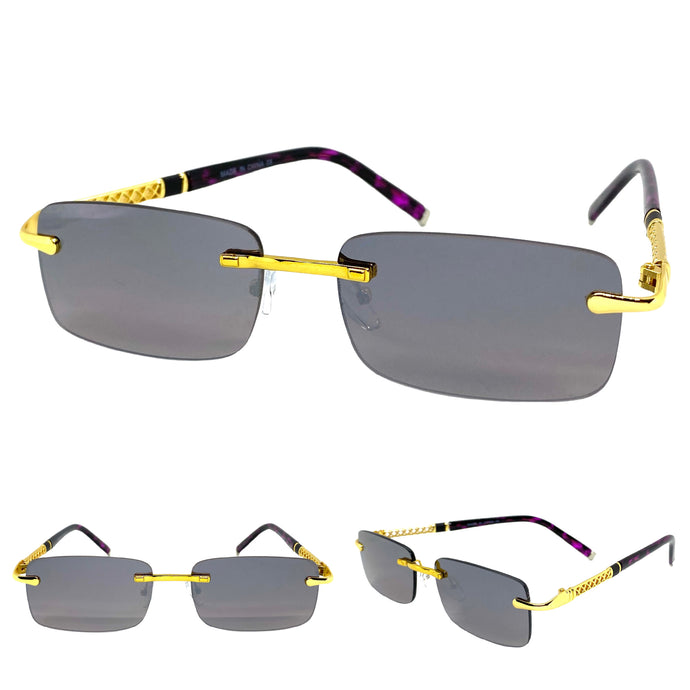 Men's Classy Elegant Modern Contemporary SUNGLASSES Gold Rimless Frame E0895