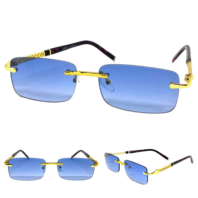Men's Classy Elegant Modern Contemporary SUNGLASSES Gold Rimless Frame E0895
