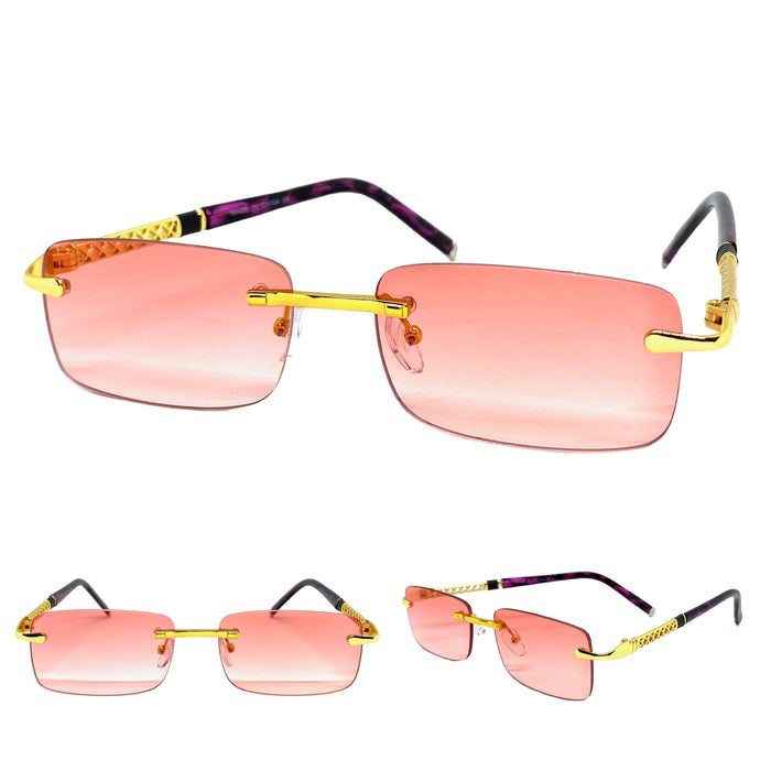 Men's Classy Elegant Modern Contemporary SUNGLASSES Gold Rimless Frame E0895