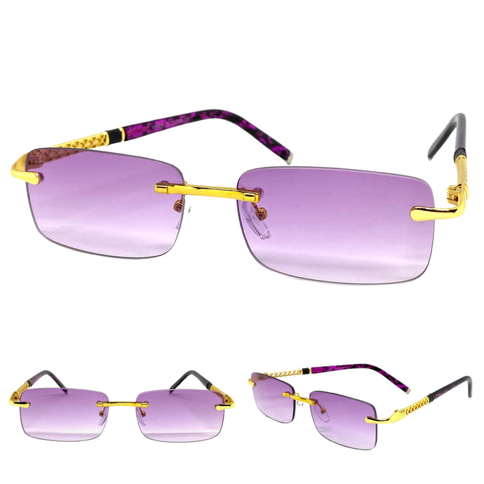 Men's Classy Elegant Modern Contemporary SUNGLASSES Gold Rimless Frame E0895