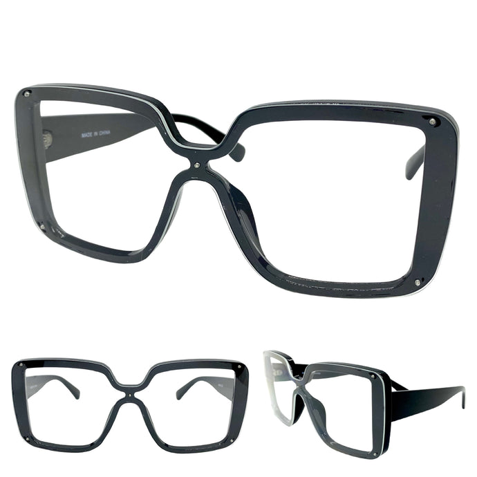 Oversized Modern Retro Style Clear Lens EYEGLASSES Large Black Frame 89390