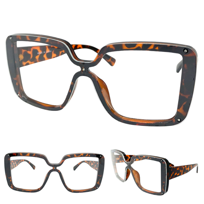 Oversized Modern Retro Style Clear Lens EYEGLASSES Large Tortoise Frame 89390