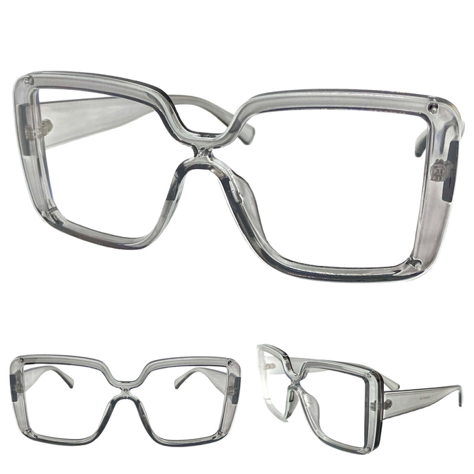 Oversized Modern Retro Style Clear Lens EYEGLASSES Large Gray Frame 89390